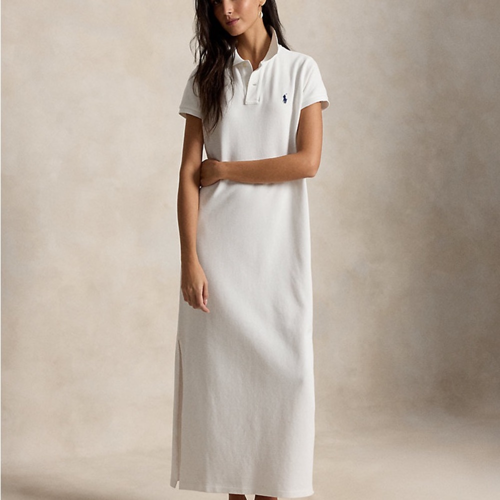 Polo by Ralph Lauren White Polo Midi Dress with Navy Pony